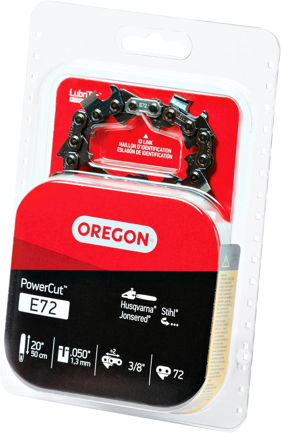 imageOregon 3Pack E72 PowerCut Replacement Chainsaw Chain for 20Inch Guide Bars 72 Drive Links Pitch 38quot 050quot GaugeGrey1Pack 20 72DL 38 050