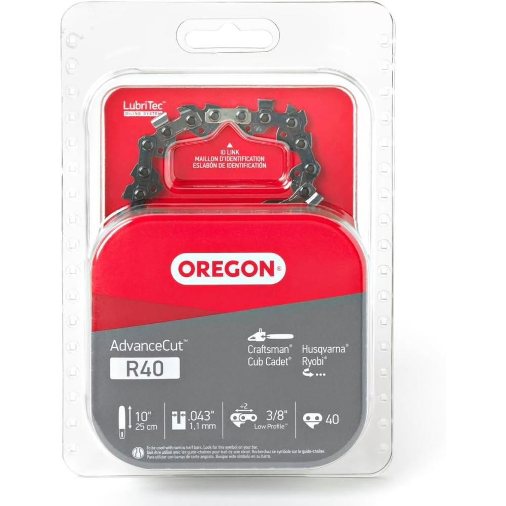 imageOregon R40 AdvanceCut Chainsaw Chain for 10Inch Bar 40 Drive Link Replacement Chainsaw Blade 043 Inch Gauge 38 Inch Pitch fits Remington Husqvarna Ryobi and moreGray1 pack