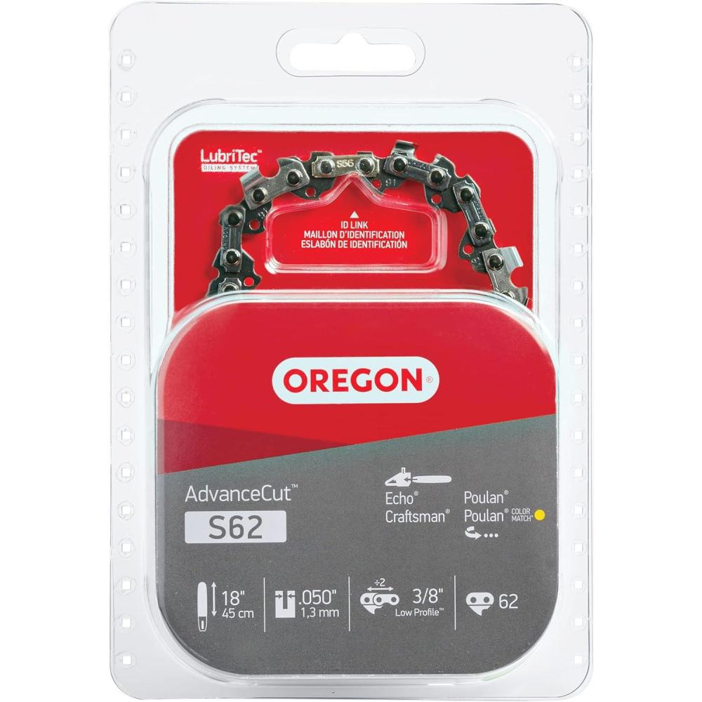 imageOregon S62 AdvanceCut Chainsaw Chain for 18Inch Bar 62 Drive Links lowkickback chain fits Husqvarna Echo Poulan Craftsman Echo and more1 Pack