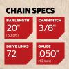 Oregon 3-Pack E72 PowerCut Replacement Chainsaw Chain for 20-Inch Guide Bars, 72 Drive Links, Pitch: 3/8″, .050″ Gauge,Grey(3-Pack 20″ 72DL 3/8″ .050″)