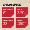 Oregon S33 Pole Saw/Chainsaw Chain for 8-Inch Bar, 33 Drive Links, .050″ Gauge, 3/8″ Pitch, Fits Chicago, Earthwise, Greenworks, Sun Joe(Chainsaw Chain)