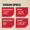Oregon V81 PowerCut Chainsaw Chain for 20-Inch Bar, 81 Drive Links, .325″ Pitch, .063″ Gauge (22LPX081G),Grey(1-Pack 20″ 81DL .325″ .063″)
